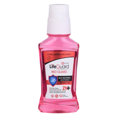 دهانشویه بزرگسال حساس (Red Guard) برند لایف گارد با حجم 270 میلی لیتر